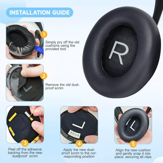Alt view image 5 of 7 - Replacement Ear Pads for Bose 700 Noise Cancelling (NC) Headphones, NC700 Earpads Cushions with Softer Protein Leather, Plush Acoustic Memory Foam, Enhanced Durability