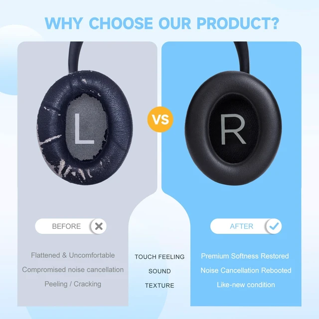 Alt view image 6 of 7 - Replacement Ear Pads for Bose 700 Noise Cancelling (NC) Headphones, NC700 Earpads Cushions with Softer Protein Leather, Plush Acoustic Memory Foam, Enhanced Durability