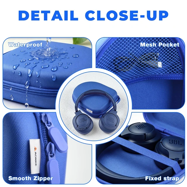 Alt view image 3 of 6 - Headphone Case Compatible with JBL Tune 710BT 720BT 510BT 660NC 700BT 570BT 760NC 750BTNC 660BTNC 560BT 520BT 670BT T770NC JBL Live 650BTNC 400BT 500BT 460NC Headphone (Blue)