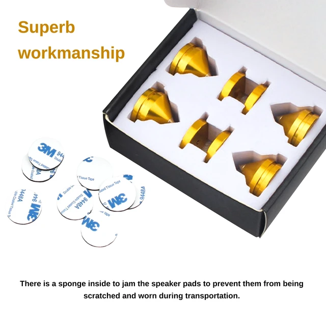Alt view image 3 of 6 - 4Sets HiFi Speaker Spikes Stand Feet Pad, 0.9x0.86in, Hi-end Speaker Isolators Shock Absorber with Non-Slip Rubber Pads for Audiophile DAC Speaker Subwoofer Amp Turntables CD/DVD Players