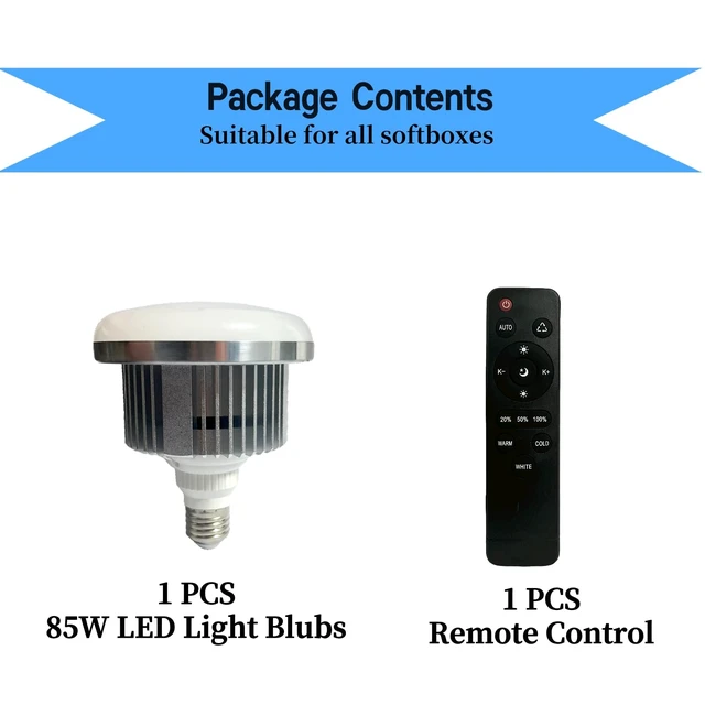 Alt view image 5 of 6 - 1 Pack 85W LED Softbox Light 2700-6500K Photography Light Bulb LED Bulbs Dimmable Warm White/White/Cold White by Remote Control, E27 Base Lights Bulb for Photo Video Studio Lighting Kit