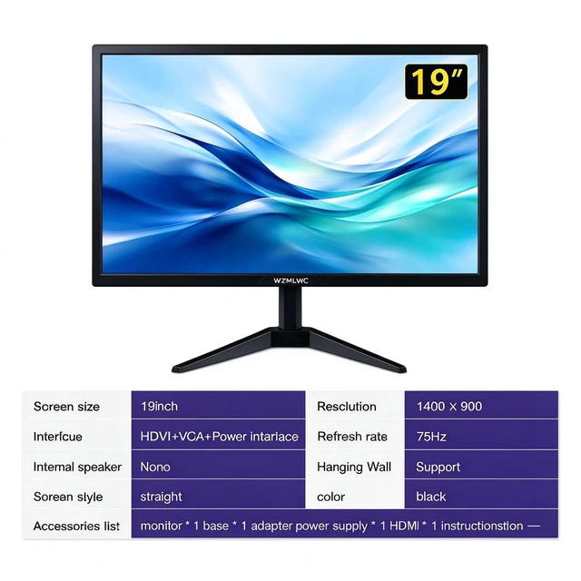 Alt view image 2 of 7 - Computer Monitor - 19 and 21.5 Inch Desktop Display with Select 10 Point Touchscreen Models, HDMI and VGA Ports, VESA Mount Options and Built in Speakers