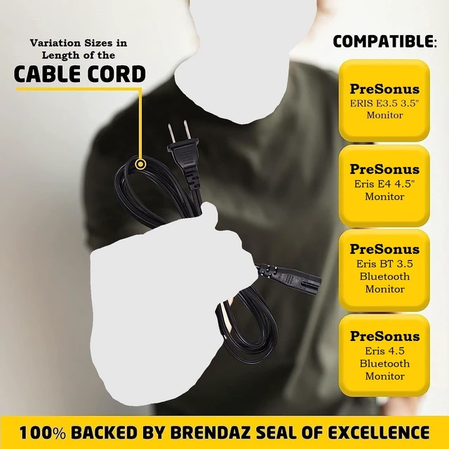 Alt view image 3 of 5 - AC Power Cord Cable Compatible with PreSonus Eris E3.5 3.5", Eris E4.5, Eris BT 3.5, BT 4.5 Monitors Speakers (UL Listed) (10-Feet)