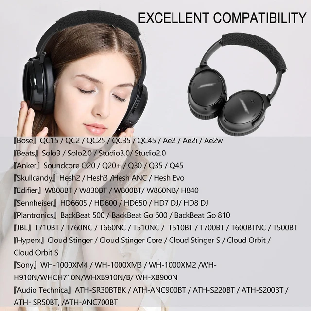 Alt view image 2 of 7 - Replacement Headband Cover for Bose QC35, QC25, JBL, Anker Soundcore, Sony Also for Hyperx, Sennheiser, ATH, Plantronics Headsets, Headband Cushion Easy Installation No Tool Needed Black