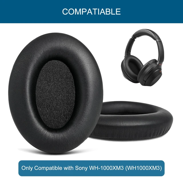 Alt view image 2 of 7 - Ear Pads for Sony WH-1000XM3 (WH1000XM3) Headphones, Black Replacement Earpads Ear Cushions for XM3 Headphones with Protein Leather Noise Isolation Memory Foam