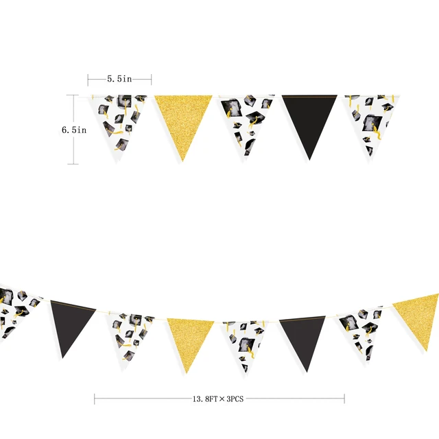 Alt view image 3 of 7 - Black Gold Graduation Decorations 2026 Black Gold Grad Hat Cap Banner Triangle Pennant Bunting Streamer Garland Backdrop for Grad Party Supplies Class of 2026 Classroom Middle High School Grad Decor