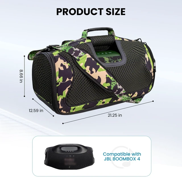 Alt view image 3 of 7 - Carrying Case Compatible with JBL Boombox 4, Portable Travel Bag,Camouflage Speaker Case with Mic & Accessories Storage, Rear Charging Port, Full Button Access, Adjustable Shoulder Strap, Foldable