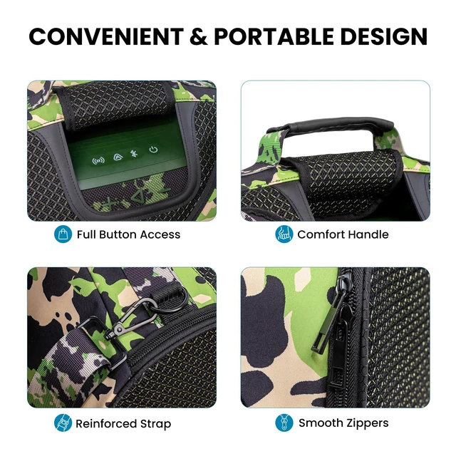 Alt view image 6 of 7 - Carrying Case Compatible with JBL Boombox 4, Portable Travel Bag,Camouflage Speaker Case with Mic & Accessories Storage, Rear Charging Port, Full Button Access, Adjustable Shoulder Strap, Foldable
