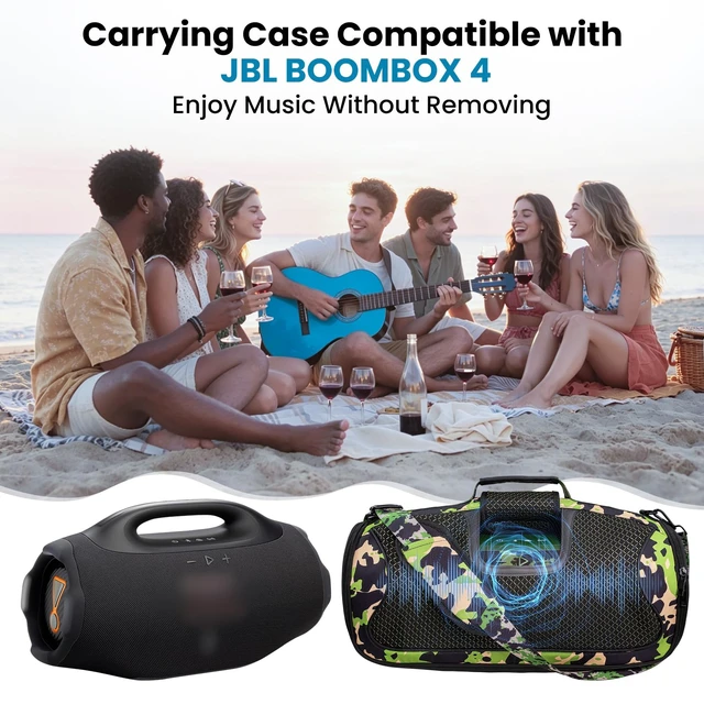 Alt view image 7 of 7 - Carrying Case Compatible with JBL Boombox 4, Portable Travel Bag,Camouflage Speaker Case with Mic & Accessories Storage, Rear Charging Port, Full Button Access, Adjustable Shoulder Strap, Foldable