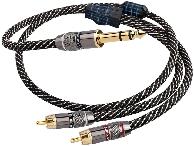 Main image of Audiophile RCA to 1/4, Dual RCA to 6.35mm TRS Y Splitter Cable 3.28ft OFC Core, 24K Gold-Plated Plugs, Nylon Braid, Ferrite Core, Double Shielded Audio Cord for HiFi Home Stereos & Turntables