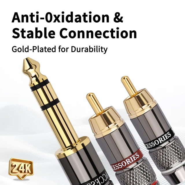 Alt view image 3 of 7 - Audiophile RCA to 1/4, Dual RCA to 6.35mm TRS Y Splitter Cable 3.28ft OFC Core, 24K Gold-Plated Plugs, Nylon Braid, Ferrite Core, Double Shielded Audio Cord for HiFi Home Stereos & Turntables