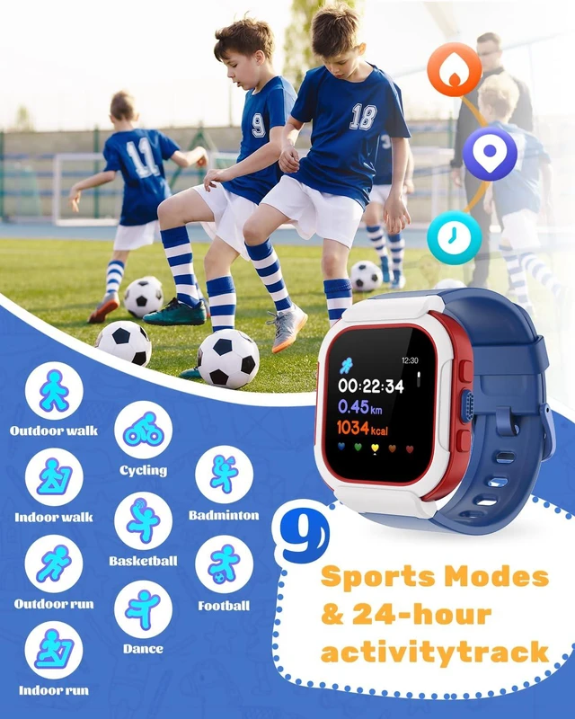 Alt view image 2 of 7 - Smart Watch for Kids, Fitness Tracker with Pedometer, Heart Rate Monitor, Sleep Tracker, Alarm Clocks, Puzzle Games, Calculator, IP68 Waterproof, Blue