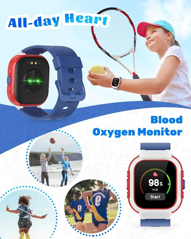 Alt view image 3 of 7 - Smart Watch for Kids, Fitness Tracker with Pedometer, Heart Rate Monitor, Sleep Tracker, Alarm Clocks, Puzzle Games, Calculator, IP68 Waterproof, Blue
