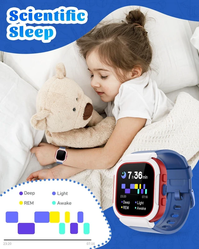 Alt view image 4 of 7 - Smart Watch for Kids, Fitness Tracker with Pedometer, Heart Rate Monitor, Sleep Tracker, Alarm Clocks, Puzzle Games, Calculator, IP68 Waterproof, Blue