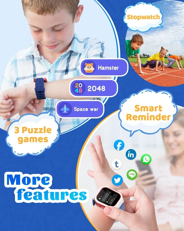 Alt view image 6 of 7 - Smart Watch for Kids, Fitness Tracker with Pedometer, Heart Rate Monitor, Sleep Tracker, Alarm Clocks, Puzzle Games, Calculator, IP68 Waterproof, Blue