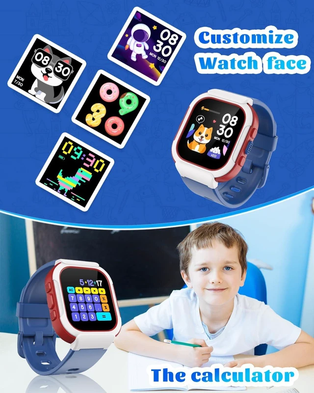 Alt view image 7 of 7 - Smart Watch for Kids, Fitness Tracker with Pedometer, Heart Rate Monitor, Sleep Tracker, Alarm Clocks, Puzzle Games, Calculator, IP68 Waterproof, Blue