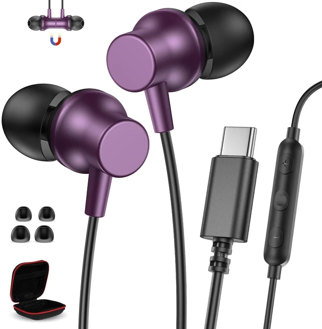 Main image of USB C Earbuds for iPhone 18 Pro Max 17 16 15 Headphone Wired,Purple Corded Type C Earphones With Microphone Volume Control Noise Isolation for Samsung Galaxy S26 S25 A17 A16 Zfold/iPad Pro Air
