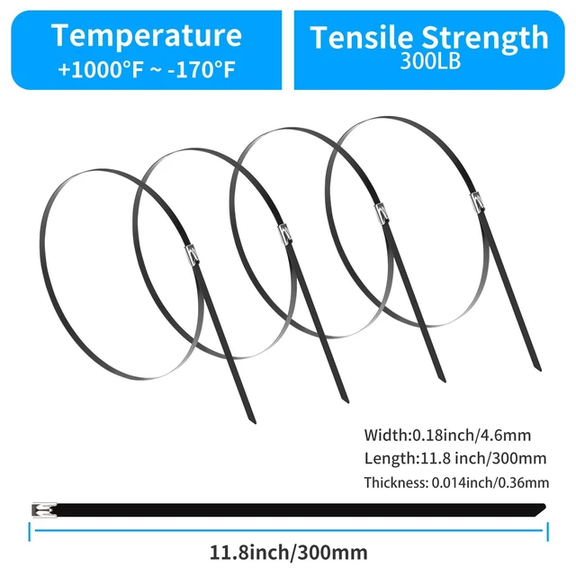 Alt view image 2 of 6 - 100 PCS 11.8" Orange Metal Zip Ties, 304 Stainless Steel Heavy Duty Zip Ties, Multi-Purpose Self-locking Cable Ties for Exhaust Wrap, Outdoor and Canopy Etc