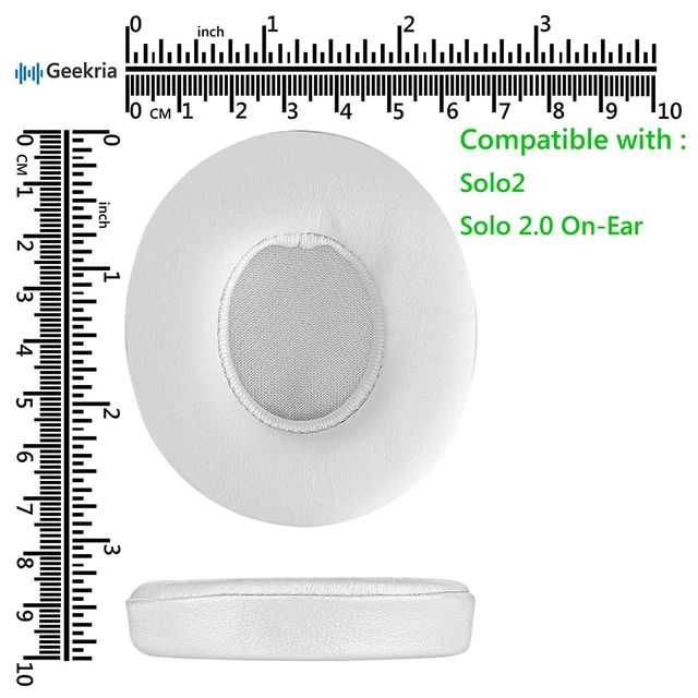 Alt view image 6 of 7 - Replacement Ear Pads for Beats Solo 2 Wireless B0534, White Not For Beats Solo2 Wired, Soft Protein Leather, High-Density Memory Foam, Pre-Applied Adhesive, 1 Pair Included