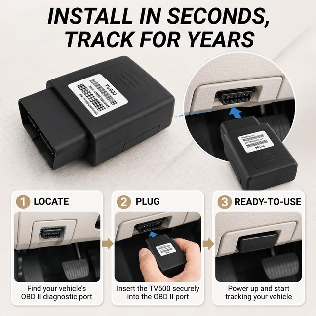 Alt view image 3 of 7 - Tracker for Vehicles, 4G LTE Real-Time Car Tracker, Geofencing, SIM Included, 2-Wire Install, for Cars Trucks Vans Fleet Tracking (TV500)