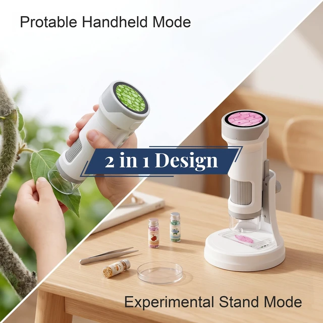 Alt view image 5 of 6 - 1000X Handheld Digital Microscope for Kids, Portable Microscope with IPS Round Screen, SD Card for Photos & Video, Slides Kit, Rechargeable, Kids Toys for Girls Boys Ages 3-12 (White Gray)