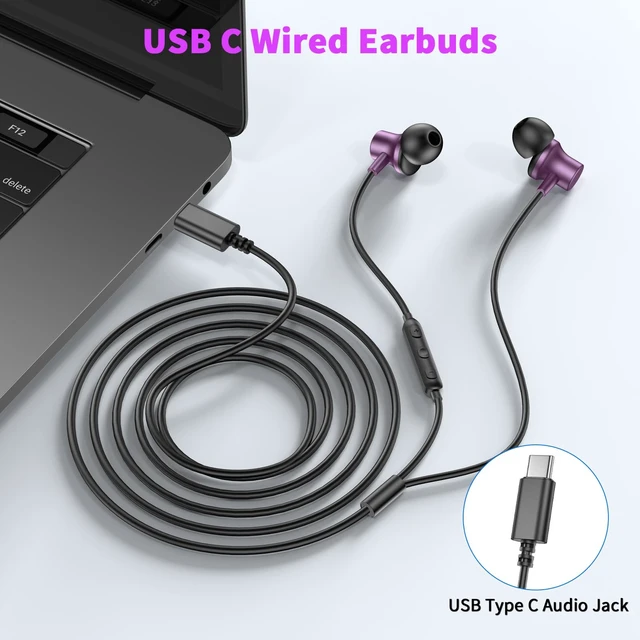 Alt view image 2 of 7 - USB C Earbuds for iPhone 18 Pro Max 17 16 15 Headphone Wired,Purple Corded Type C Earphones With Microphone Volume Control Noise Isolation for Samsung Galaxy S26 S25 A17 A16 Zfold/iPad Pro Air
