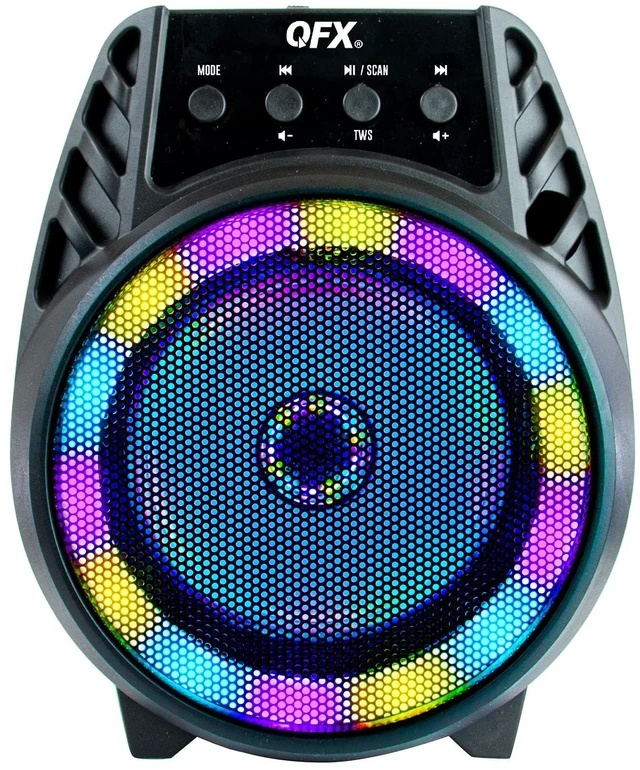 Main image of BT-64 TWS Bluetooth Rechargeable Portable Speaker with 4 Woofer LED Party Lights, Microphone Input, AUX Input, USB Port, TF Card Slot, Black
