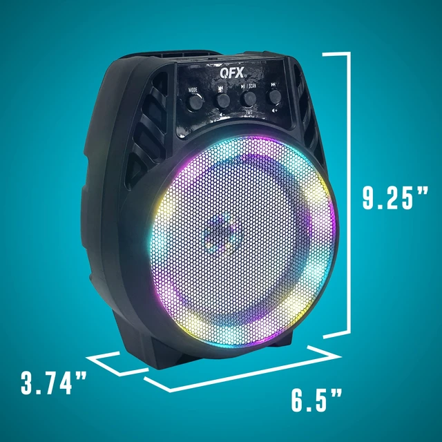 Alt view image 2 of 7 - BT-64 TWS Bluetooth Rechargeable Portable Speaker with 4 Woofer LED Party Lights, Microphone Input, AUX Input, USB Port, TF Card Slot, Black