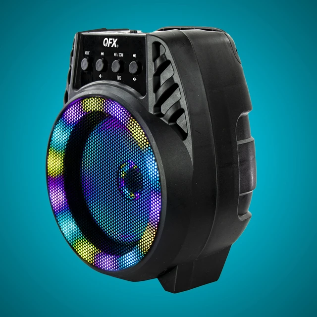 Alt view image 5 of 7 - BT-64 TWS Bluetooth Rechargeable Portable Speaker with 4 Woofer LED Party Lights, Microphone Input, AUX Input, USB Port, TF Card Slot, Black