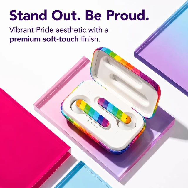 Alt view image 3 of 7 - Bluetooth Wireless Earbuds, Noise Cancelling Headphones, Mic, Rainbow Pride