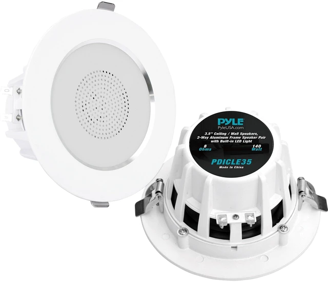 Main image of Dual 3.5-Inch Speaker System - 140 Watts Max Output Power, High-Compliance Tweeter, Lightweight Aluminum Frame Speaker Pair with Built-in LED Lights, Mounts Flush on Walls or Ceilings, White