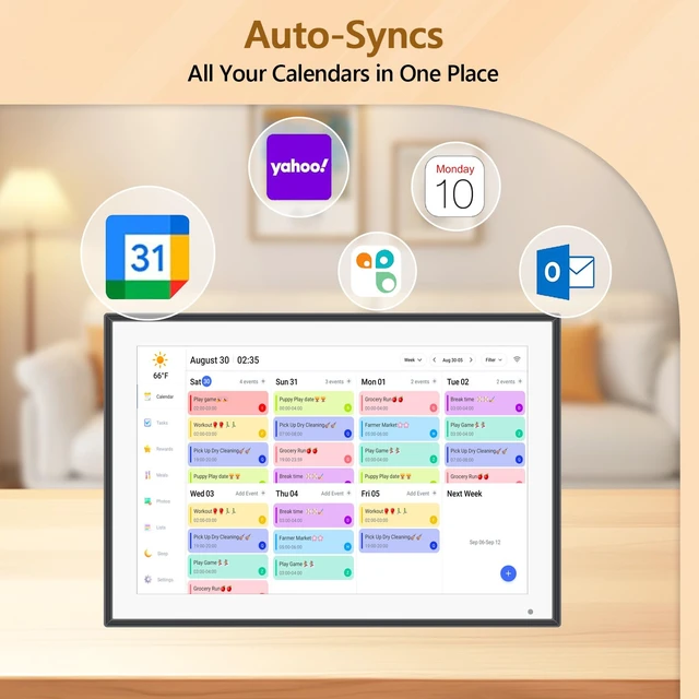 Alt view image 2 of 7 - 10.1 inch Digital Calendar & Chore Chart,Smart Touchscreen Interactive Display for Family Schedules, Wall & Desk Mountable, Digital Photo Frame Functon, Great for Organizing Your 2026 Calendar
