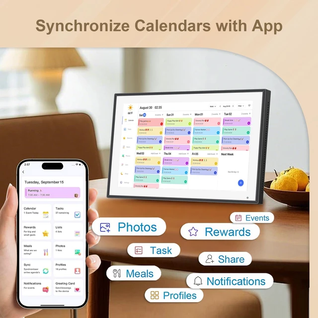 Alt view image 3 of 7 - 10.1 inch Digital Calendar & Chore Chart,Smart Touchscreen Interactive Display for Family Schedules, Wall & Desk Mountable, Digital Photo Frame Functon, Great for Organizing Your 2026 Calendar