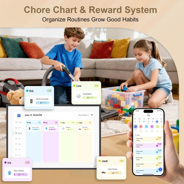 Alt view image 4 of 7 - 10.1 inch Digital Calendar & Chore Chart,Smart Touchscreen Interactive Display for Family Schedules, Wall & Desk Mountable, Digital Photo Frame Functon, Great for Organizing Your 2026 Calendar