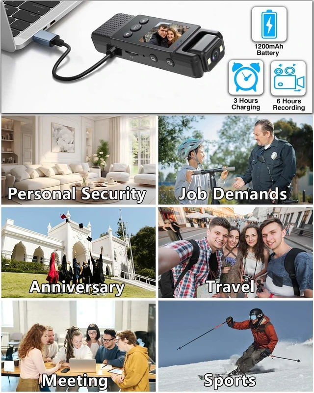 Alt view image 2 of 7 - LAIFUCAM Small Body Camera with Audio and Video Recording 1080P 64G Small Wearable Body Cam with 5-12 hrs Battery Life, 1.3Screen, 180° Rotating for Personal Civilians Use (2025 Black)