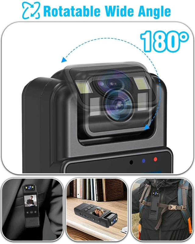 Alt view image 4 of 7 - LAIFUCAM Small Body Camera with Audio and Video Recording 1080P 64G Small Wearable Body Cam with 5-12 hrs Battery Life, 1.3Screen, 180° Rotating for Personal Civilians Use (2025 Black)