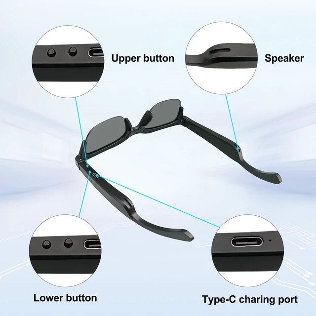 Alt view image 3 of 7 - Bluetooth Audio Sunglasses Polarized Open Ear Mic Speakers 5.3 Polarized lenses, Open ear design, Bluetooth 5.3, Built-in mic & speakers, Voice control, Unisex, For sports and outdoor use