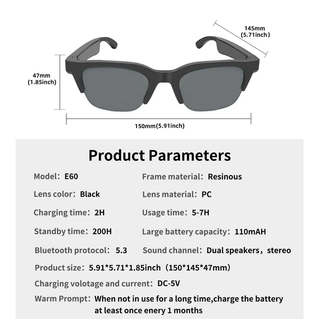 Alt view image 7 of 7 - Bluetooth Audio Sunglasses Polarized Open Ear Mic Speakers 5.3 Polarized lenses, Open ear design, Bluetooth 5.3, Built-in mic & speakers, Voice control, Unisex, For sports and outdoor use