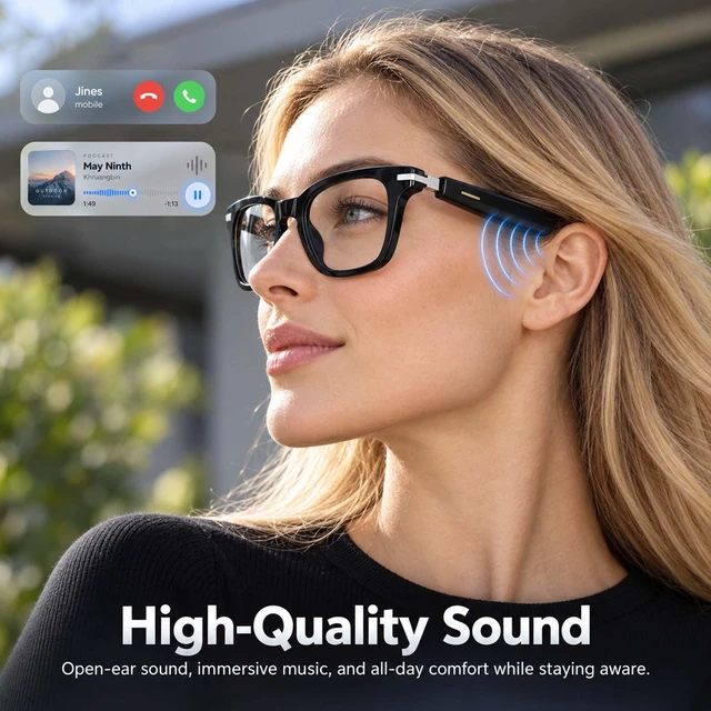 Alt view image 3 of 7 - AI Smart Glasses with Real-Time Translation,Bluetooth Glasses for Men Women Hands-Free Calls&Music, Light-Adaptive Lenses, TR90 Frame, Metal Hinges & Secure Fit, Open Ear Speakers&Mic