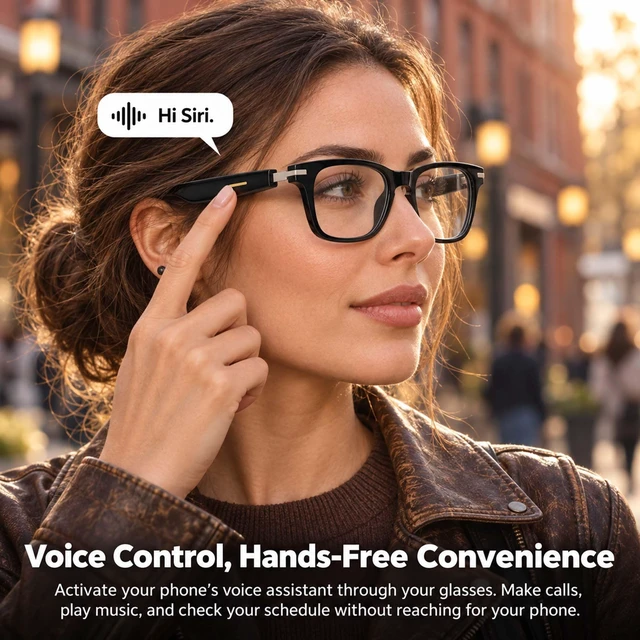 Alt view image 4 of 7 - AI Smart Glasses with Real-Time Translation,Bluetooth Glasses for Men Women Hands-Free Calls&Music, Light-Adaptive Lenses, TR90 Frame, Metal Hinges & Secure Fit, Open Ear Speakers&Mic