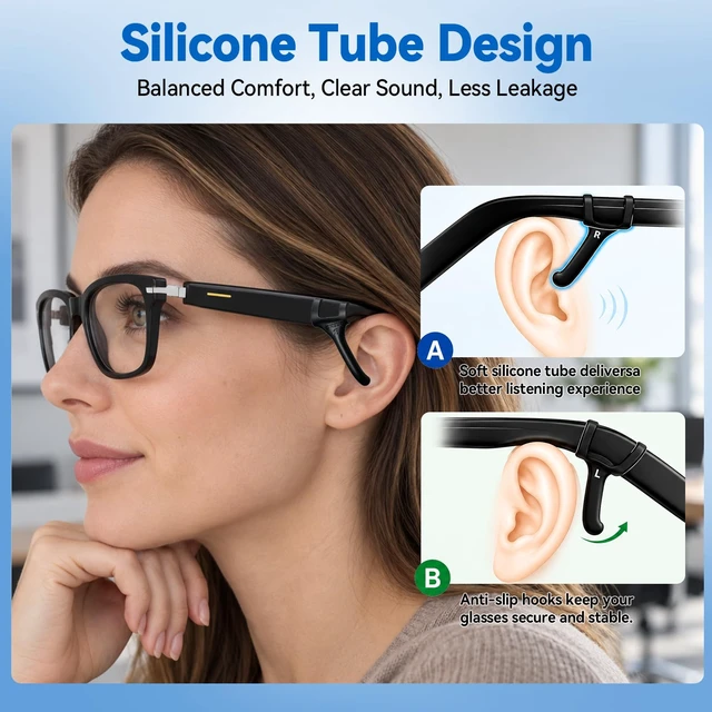 Alt view image 7 of 7 - AI Smart Glasses with Real-Time Translation,Bluetooth Glasses for Men Women Hands-Free Calls&Music, Light-Adaptive Lenses, TR90 Frame, Metal Hinges & Secure Fit, Open Ear Speakers&Mic