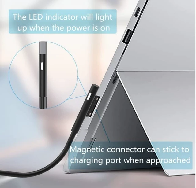 Alt view image 3 of 7 - 127W 102W Charger fit for Microsoft Surface Book 3 Charger Compatible with Surface Laptop Studio 2 1932 1706 1798 Magnetic AC Adapter with LED Indicator