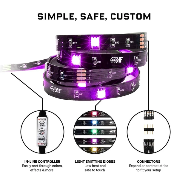 Alt view image 4 of 7 - Gaming Lights: LED Strip Lights, USB Powered with Controller, 3M Adhesive for TV, Console, PC, Wall (12 Ft)