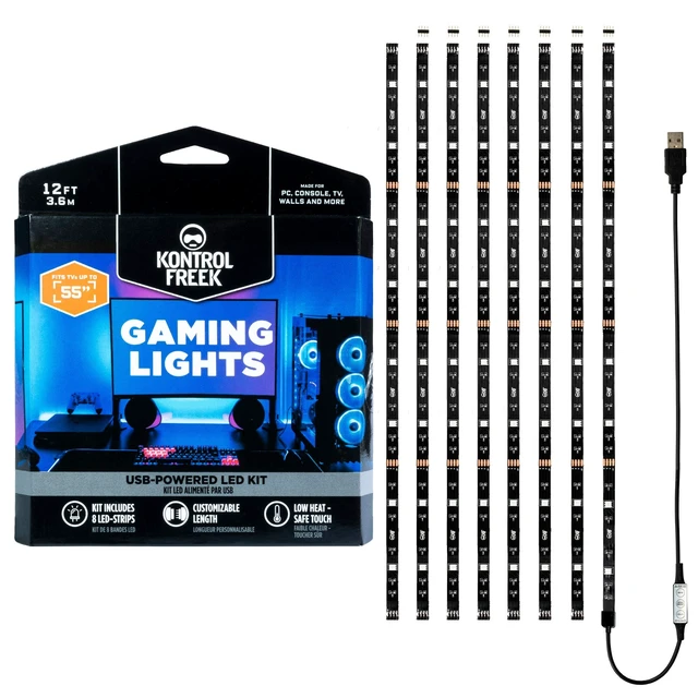 Alt view image 3 of 7 - Gaming Lights: LED Strip Lights, USB Powered with Controller, 3M Adhesive for TV, Console, PC, Wall (12 Ft)