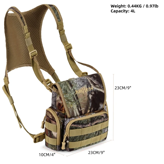 Alt view image 6 of 6 - Binocular Harness Chest Pack for Hunting with Rangefinder Pocket Fits Most 8x42 - 12x50, Silent Magnetic Flap, 1000D Anti Glare Brushed Camo, Drop Proof Bino Tether, Shockproof Interlayer