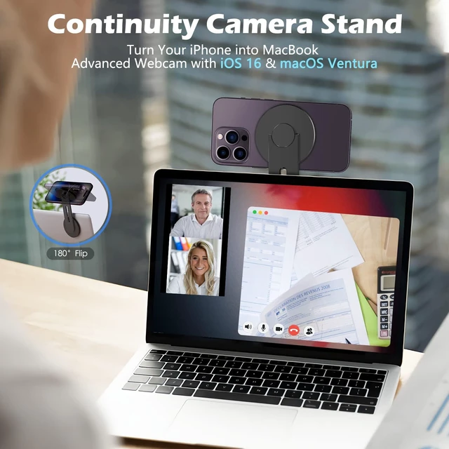 Alt view image 4 of 7 - Magnetic Phone Mount Holder for Laptop MacBook Monitor, Adjustable Stand for iOS 16 / macOS 13 Ventura with Magsafe, Slim Portable Side Screen Computer Expansion Bracket for iPhone, Black