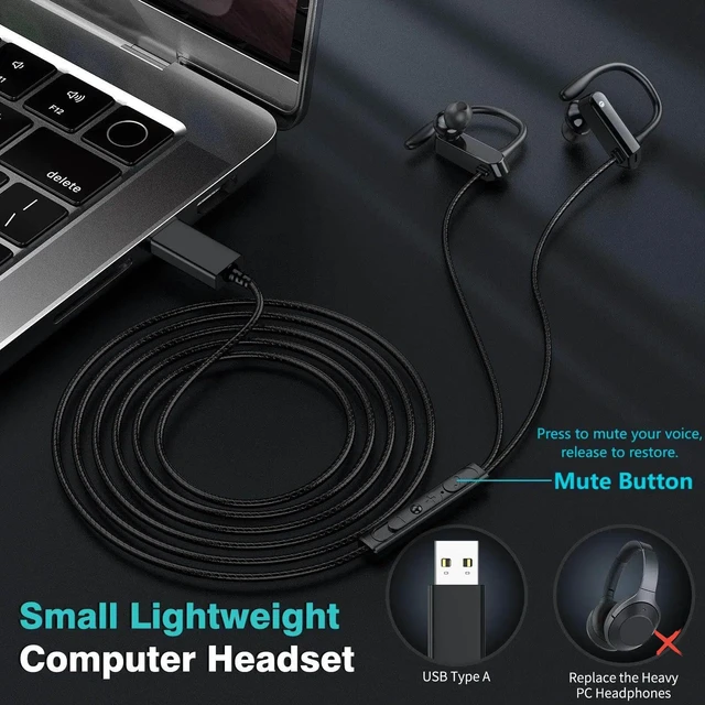 Alt view image 2 of 7 - USB Headphone with Mic Mute Volume Control,7.5FT Long Cord PC Wired Earbuds Magnetic USB A Computer Headset for Chromebook Laptop,Noise Isolation In Ear Earphone for MacBook Pro for Zoom Office School