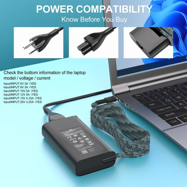 Alt view image 3 of 6 - 65W USB-C Charger Compatible with HP OmniBook EliteBook x360 Envy x360 20V 3.25A Type-C Adapter for ProBook, Spectre, Pavilion, Chromebook, ZBook G8-G11,Elite x2 Replaces L65505-002 TPN-DA20