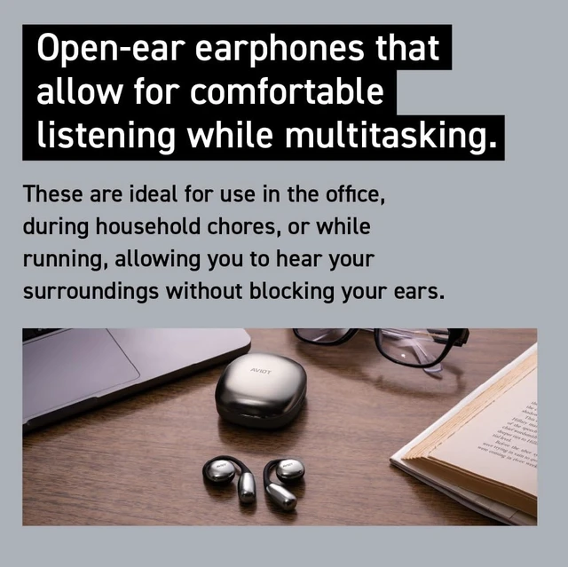 Alt view image 5 of 6 - TE-H1 Open-Ear Earphones, Non-occluding Design, Ear-Hook Style, Hi-Res Audio and LDAC, Sound Leakage Reduction Mode, Up to 42 Hours of Playback, Lightweight Design (Silver) (Black)