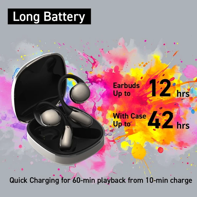 Alt view image 6 of 6 - TE-H1 Open-Ear Earphones, Non-occluding Design, Ear-Hook Style, Hi-Res Audio and LDAC, Sound Leakage Reduction Mode, Up to 42 Hours of Playback, Lightweight Design (Silver) (Black)